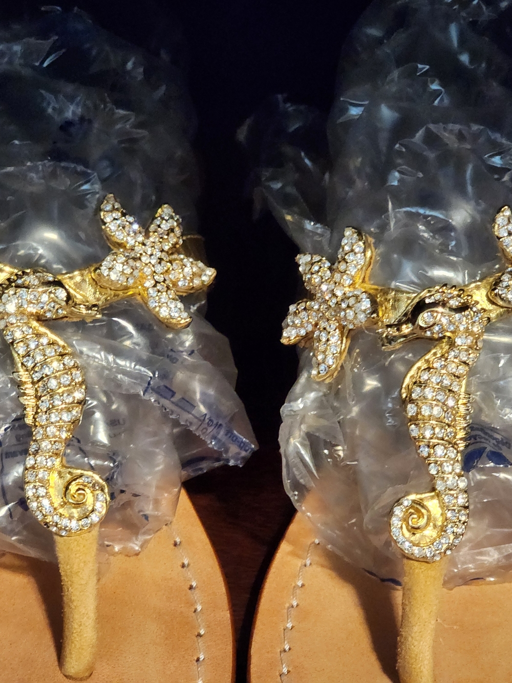 Mystique Boutique Gold Jeweled Floral Thong Sandal With Starfish And Seahorse